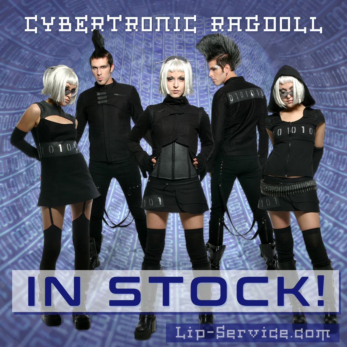 Los Angeles graphic designer Mich Fisher - fashion marketing product launch in stock social media graphics, feature graphics, and hero section graphics for Lip Service Cybertronic Ragdoll