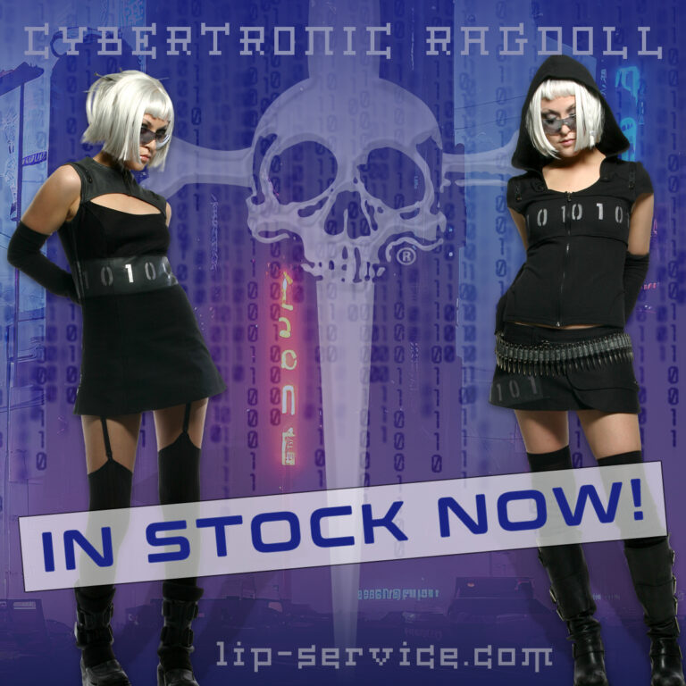 Los Angeles graphic designer Mich Fisher - fashion marketing product launch in stock social media graphics, feature graphics, and hero section graphics for Lip Service Cybertronic Ragdoll