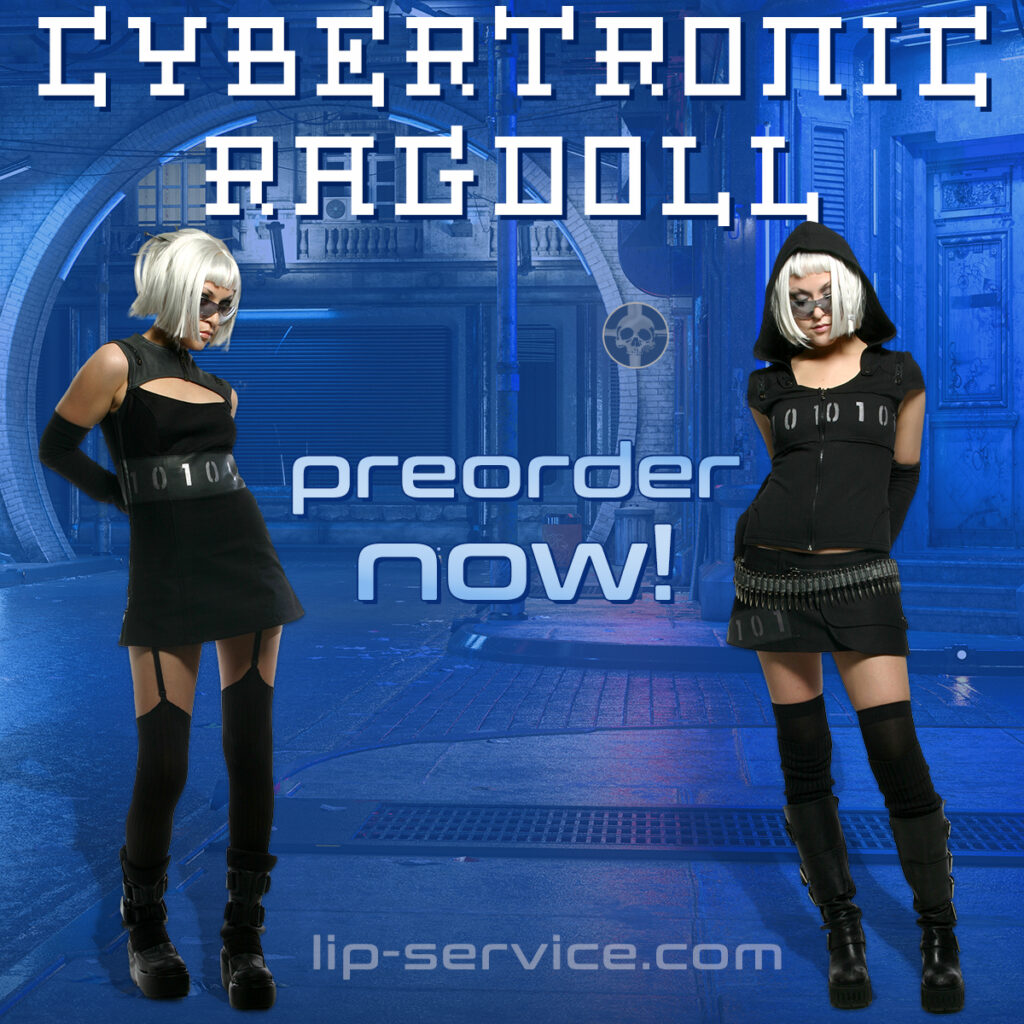 Los Angeles graphic designer Mich Fisher - fashion marketing product launch preview preorder social media graphics, feature graphics, and hero section graphics for Lip Service Cybertronic Ragdoll