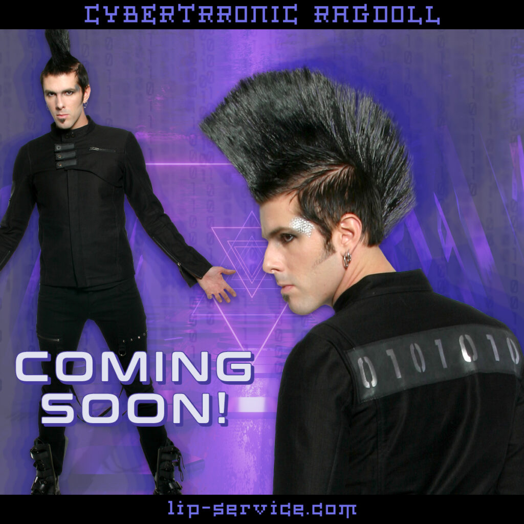 Los Angeles graphic designer Mich Fisher - fashion marketing product launch preview preorder social media graphics, feature graphics, and hero section graphics for Lip Service Cybertronic Ragdoll