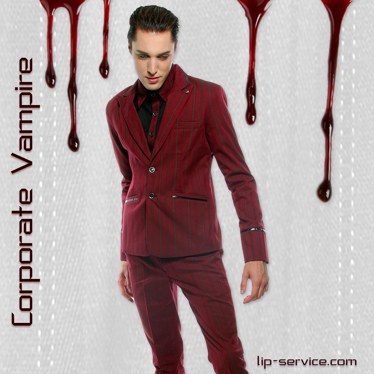 Los Angeles freelance graphic designer Mich Fisher - fashion marketing product launch in stock social media graphics, feature graphics, and hero section graphics for Lip Service Corporate Vampire