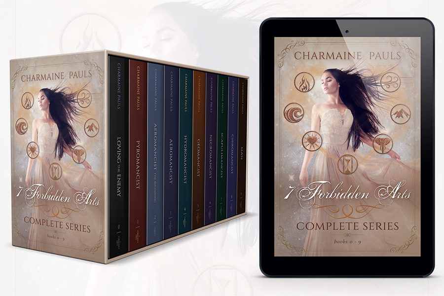 Paranormal romance book series branding by Artful Cover - 7 Forbidden Arts by Charmaine Pauls - examples of paranormal romance book cover design and paperback cover design