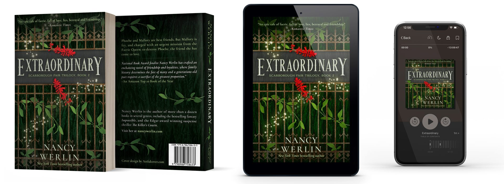 fantasy book cover design and series branding design by Los Angeles freelance graphic designer Mich Fisher (Artful Cover) - audiobook cover design, ebook cover design, and paperback cover design - Scarborough Fair Trilogy - Impossible by Nancy Werlin