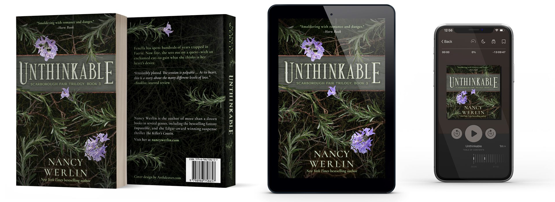 fantasy book cover design and series branding design by Los Angeles freelance graphic designer Mich Fisher (Artful Cover) - audiobook cover design, ebook cover design, and paperback cover design - Scarborough Fair Trilogy - Impossible by Nancy Werlin