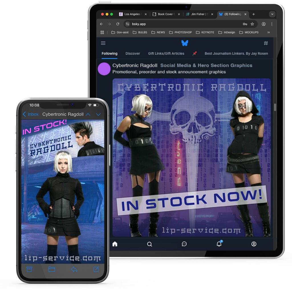 fashion marketing - product launch, social media graphics, social media content, email design by Los Angeles graphic designer Michele Fisher - Lip Service - Cybertronic Ragdoll