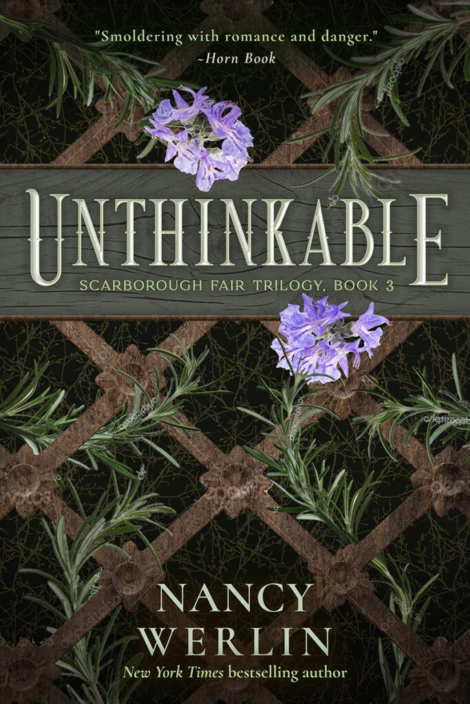 Mich Fisher (Artful Cover) book cover design rough draft of fantasy book cover concept - Scarborough Fair Trilogy by Nancy Werlin