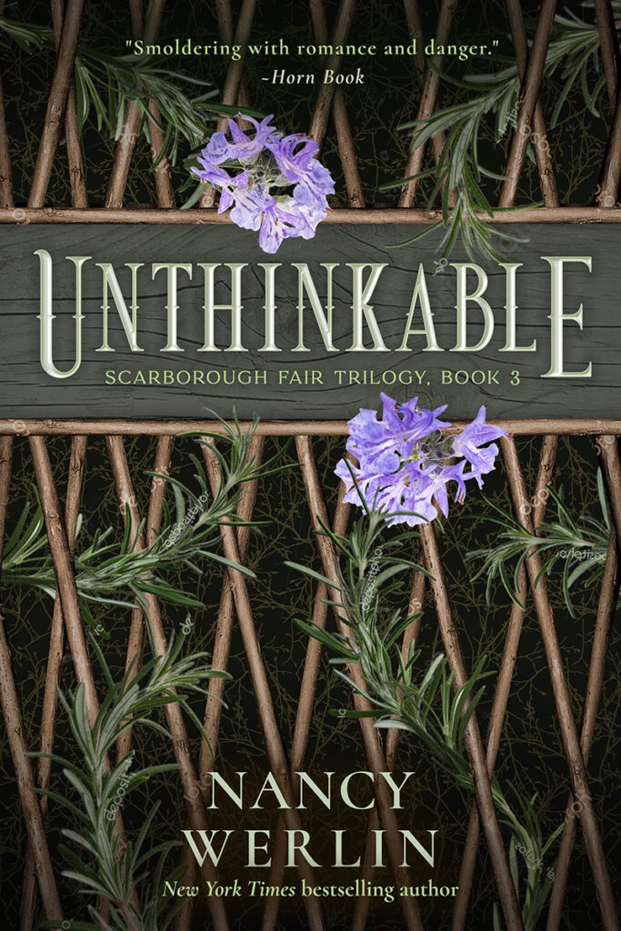 Mich Fisher (Artful Cover) book cover design rough draft of fantasy book cover concept - Scarborough Fair Trilogy by Nancy Werlin